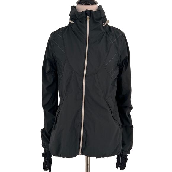 Lululemon Black Nylon Zip Up Ruched Back Detail Jacket Size 6 - Picture 1 of 9